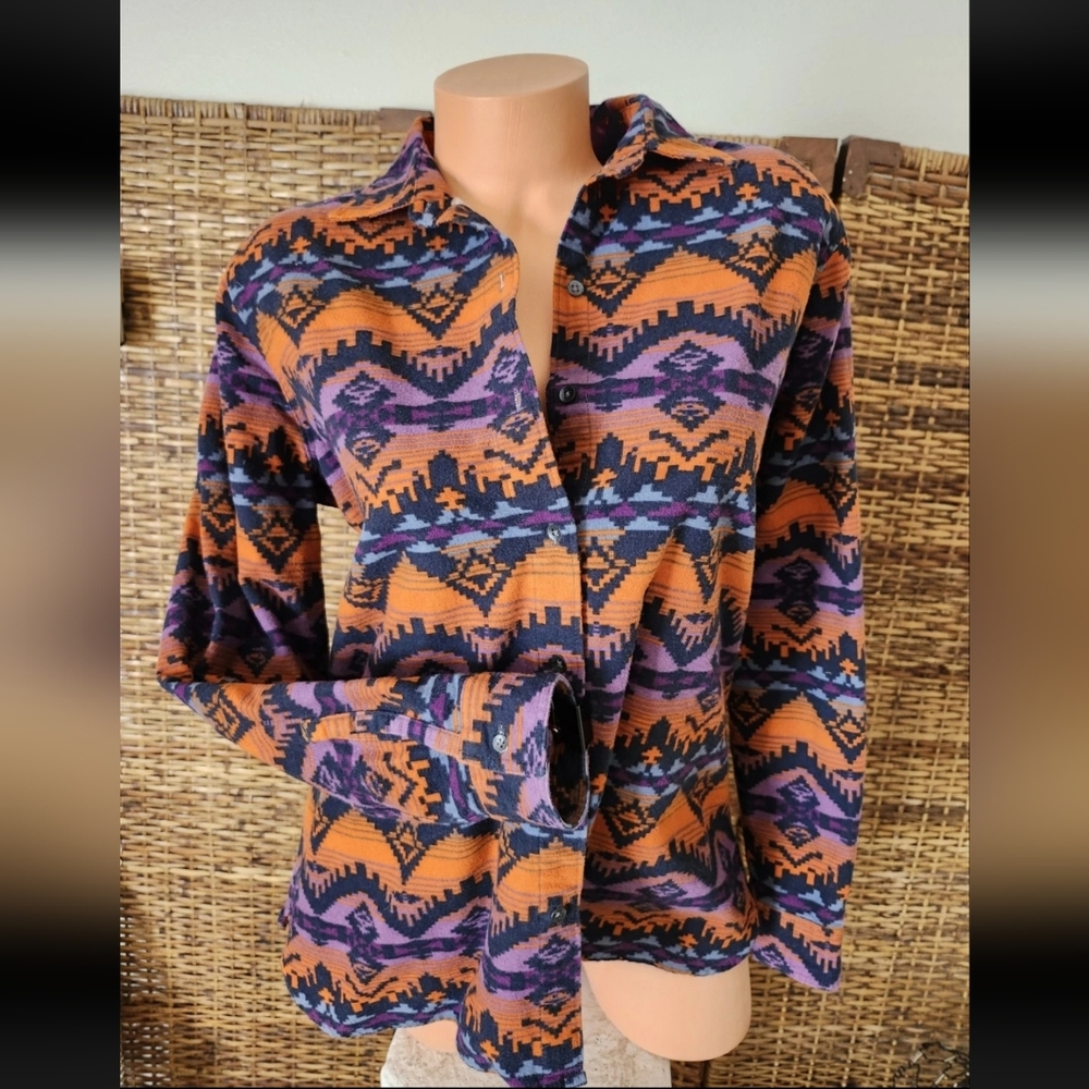 Colorful Woolrich South Western Tribal Cotton Flannel Button Up Top Shirt Sz L